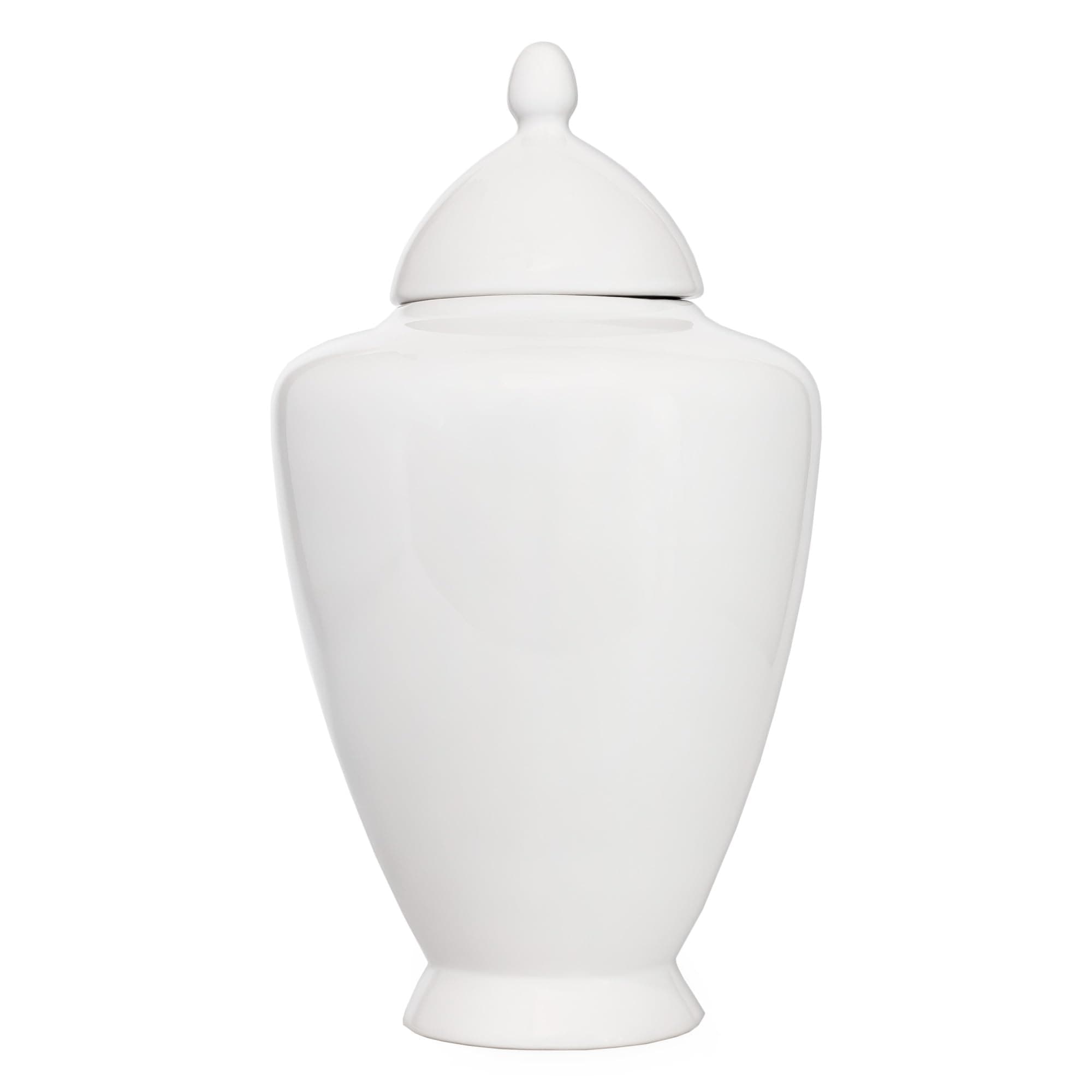 AuldHome Design White Ceramic Ginger Jar, Decorative Home Decor Vase w/Lid