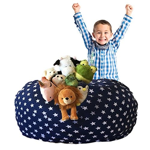 Sosibon Stuffed Animal Storage Bean Bag Chair Cover - Extra Large Toy Organizers for Kids Bedroom - 38" (Navy Stars)