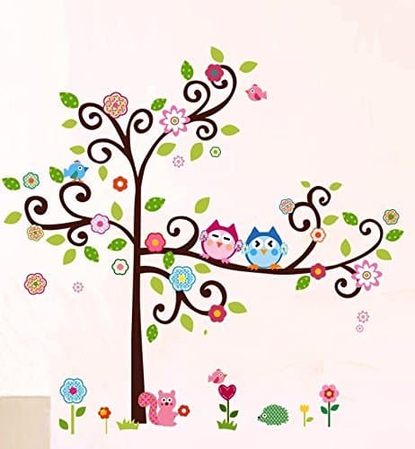 Nursery Wall Decals, Nursery Tree, Owl, Flower Wall Decals XL, Nursery Owls Wall Decor, Kids Room Wall Decals
