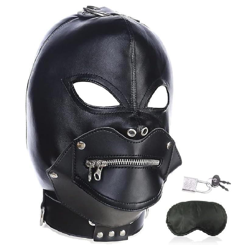 Leather Masquerade Breathable Face Masks, Adjustable Leather Head Full Face Mask for Costume Halloween Party Hood Masks