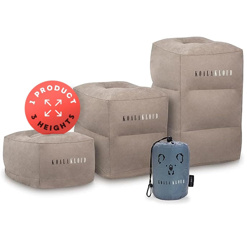 Koala Kloud 3 Height Travel Foot Rest - Gray Inflatable Foot Rest Pillow, Car Seat, Airplane Bed for Toddler Travel Essentials Kids Accessories