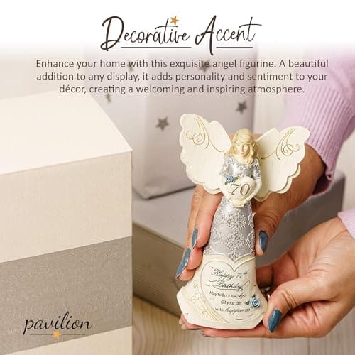 Pavilion Gift Company 82416 Elements Angels - Happy 70th Birthday May Today's Wishes Fill Your Life with Happiness 6" Angel Figurine,Silver