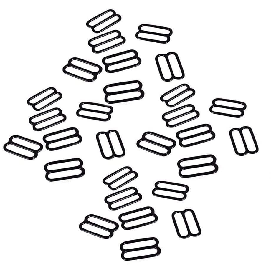 Glossy Black Nylon Coated Metal Bra Slides (3/4 inch Width) - Count: 100 Slides