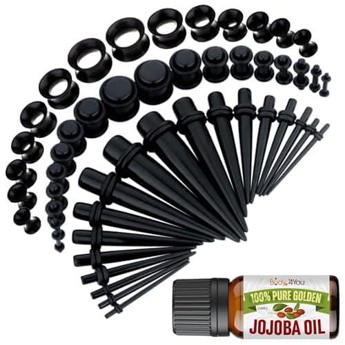 BodyJ4You 54PC Ear Stretching Kit 14G-12mm - Aftercare Jojoba Oil - Acrylic Plugs Gauge Tapers Silicone Tunnels - Lightweight Expanders Men Women