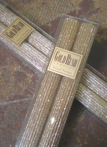 8.5 Inch Natural Beeswax Glitter Candles, Fools Gold Color, Boxed Set of 2(One Pair, Two Candles Total)
