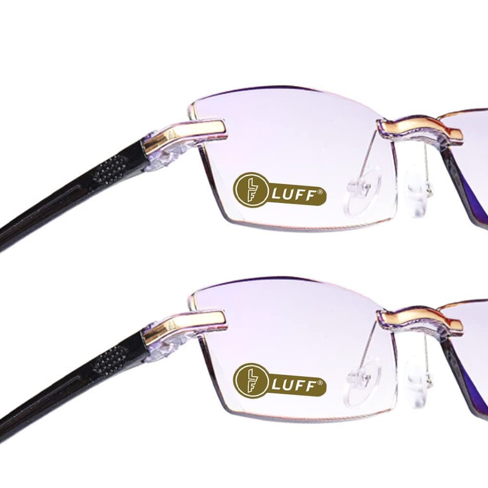 LUFF Reading Glasses Company Home Lightweight Comfortable Readers Value 2 Pack Frameless Diamond Trimming Mens(3.0X)