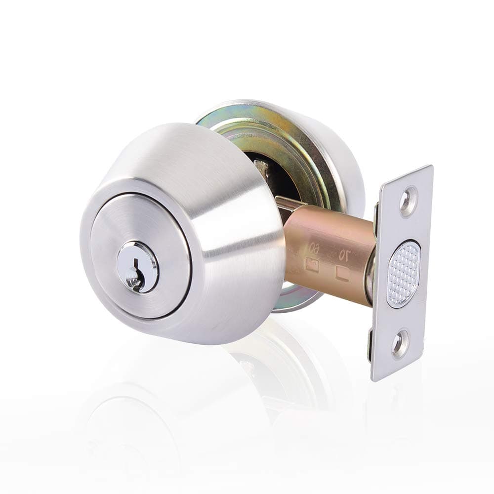 Double keyed Deadbolt Lock - Keyed on Both Sides, 2-Way Adjustable Cylinder Deadbolt (Privacy/Passage), Satin Stainless Steel (Silver, Single Cylinder) (Silver, Double Side)