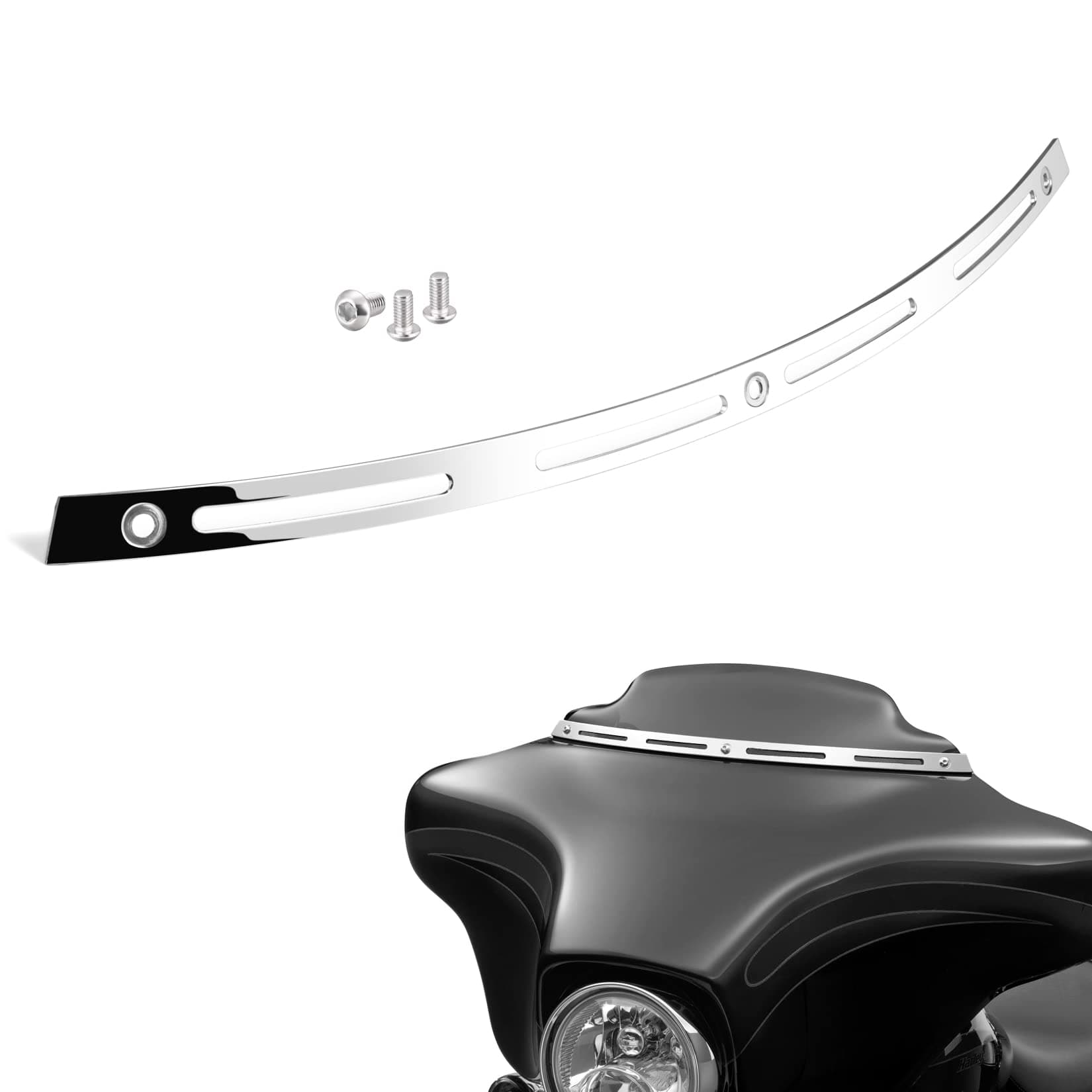 Polished Stainless Slotted Batwing Windshield Trim Chrome Compatible for Harley Tri Electra Street Glide Ultra Limited 1996-2013