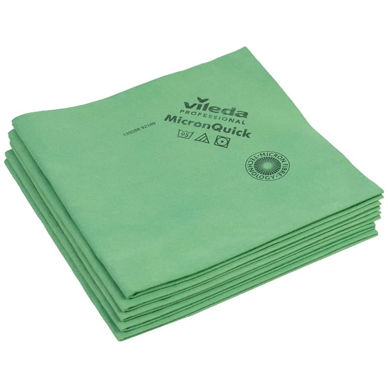 Vileda Professional - MicronQuick (Green) Microfiber Cleaning Cloth - Reusable - Easy Wring, Streak-Free, No-Lint Cleaning Wipes - Commercial Grade - Environmentally Friendly - 5 Pack -Green