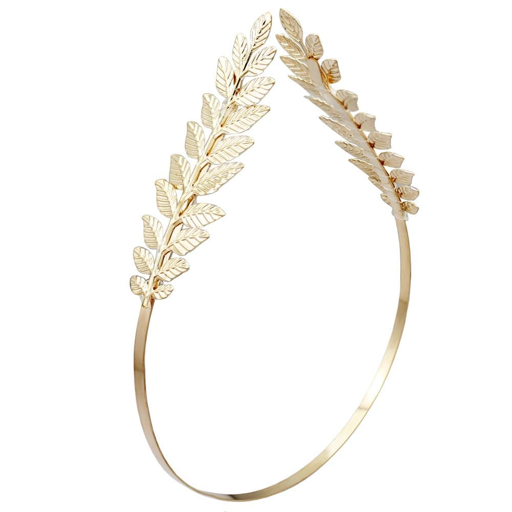 RechicGu Gold Roman Side Open Leaf Branch Toga Back Dainty Bridal Hair Crown Headband Dress Boho Alice Band