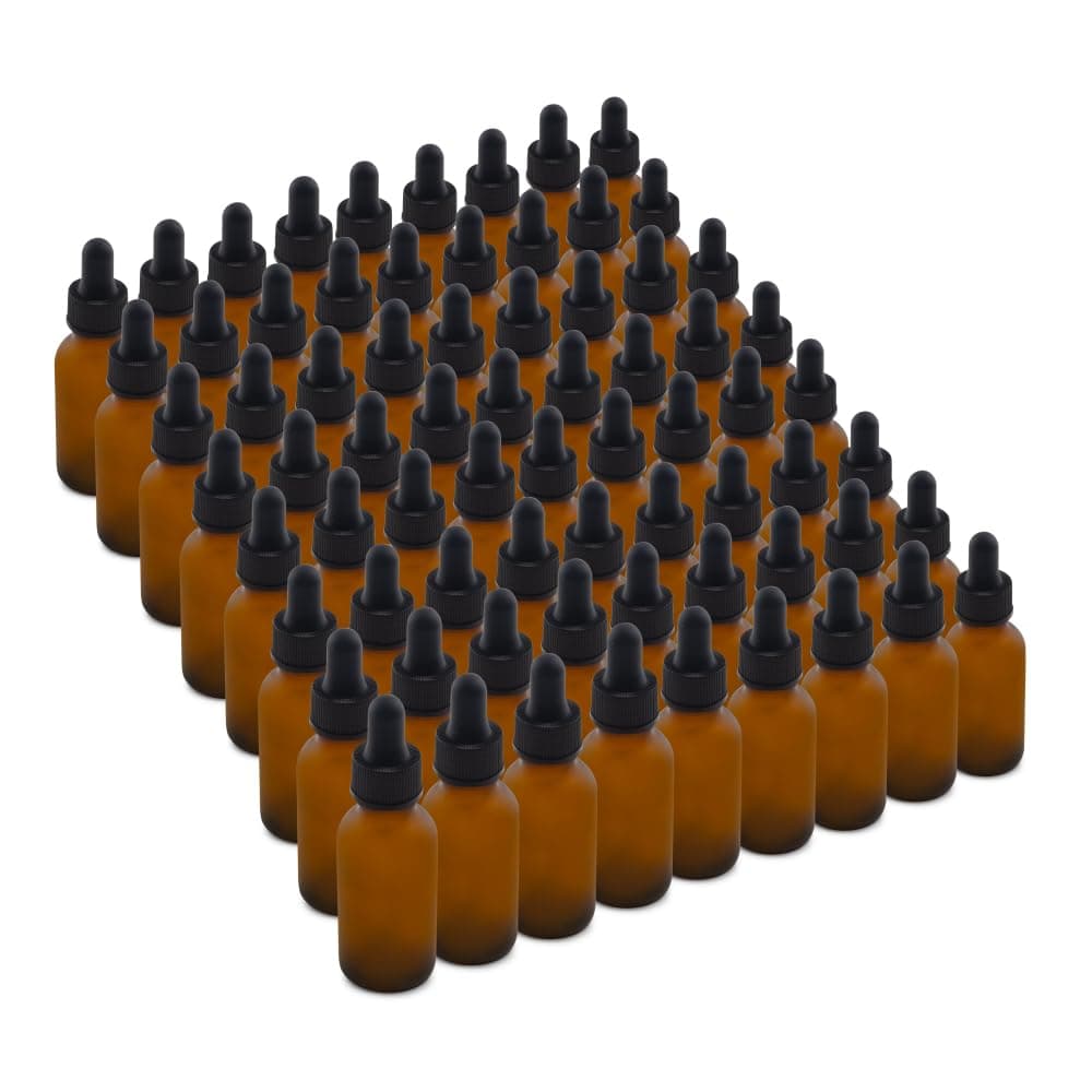 The Bottle Depot - 72 Pack - 1 oz Glass Bottle with Dropper - Amber Frosted - 20-400 Neck Finish - Boston Round Bottles - UV Rays Protection