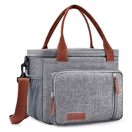 LOKASS Cooler Bag Nylon Insulated Lunch Bag Wide Open Lunch Box Leak-Proof Cooler Box Thermal Cooler Tote with Removable Shoulder Strap for Picnic/Fishing/Beach/Men/Women(Grey)