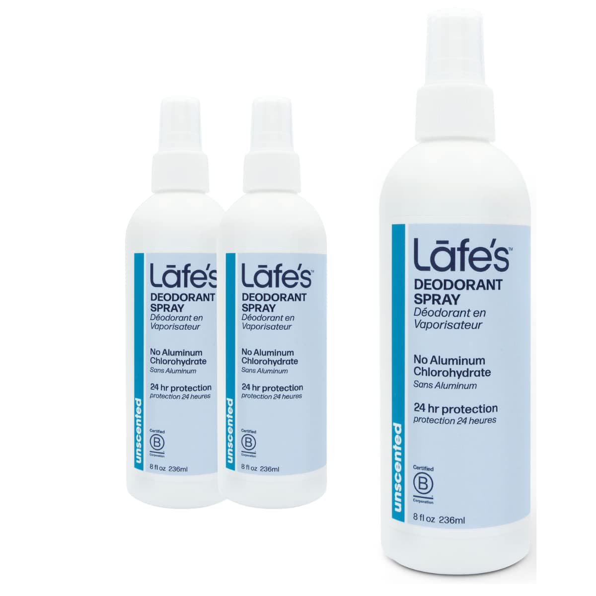 Lafe's Natural Deodorant | 8oz Aluminum Free Natural Deodorant Spray for Women & Men | Paraben Free & Baking Soda Free with 24-Hour Protection | Unscented | 3 Pack