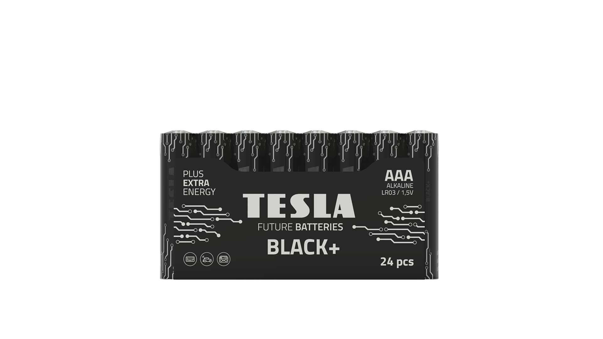 TESLA BATTERIES Black+ AAA Alkaline - Plus Extra Energy Batteries