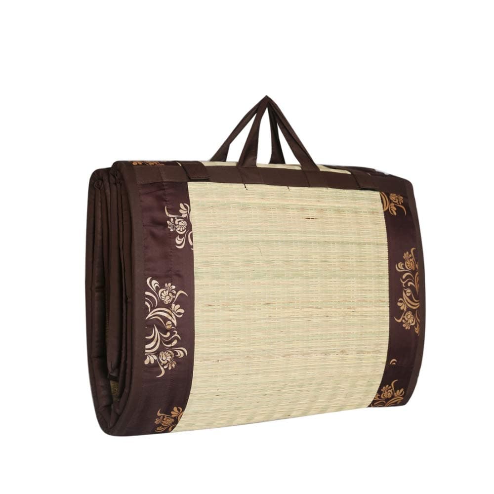 Craft of India Printed Floral Grass Mat (Brown, Bamboo Korai Grass, Foam, Cotton, 4X6.5 Ft)