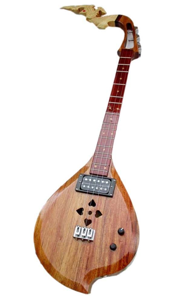 Isarn Acoustic Electric Phin 3 Strings, Thai Lao Guitar Musical Instrument, Traditional Thai Musical Pin 25