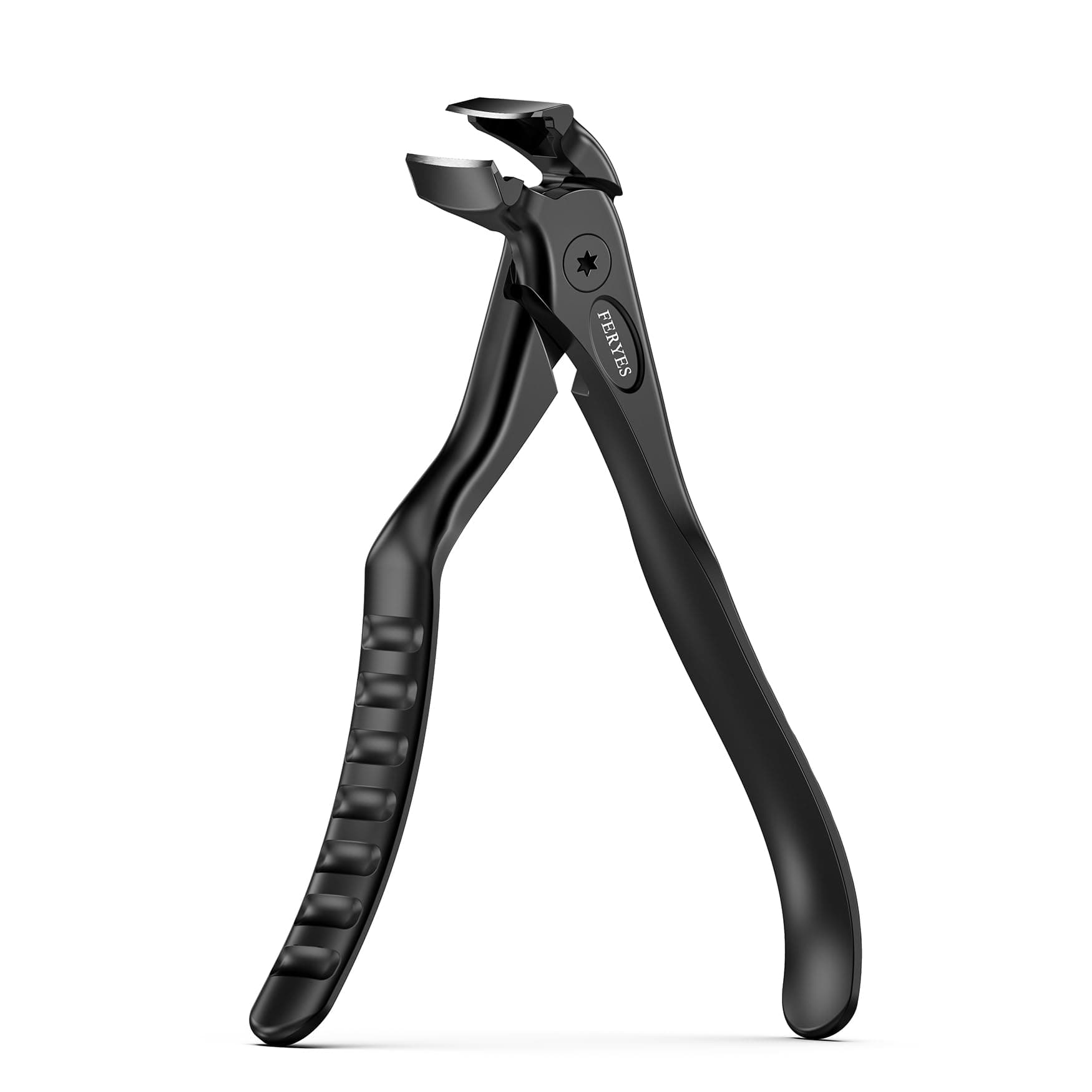 FERYES Ergonomic Non-Slip Long Handle Nail Clippers for Seniors, Unique Angled Head Curve Wide Jaw Opening Toenail Clipper with Catcher for Thick Toenails and Fingernails