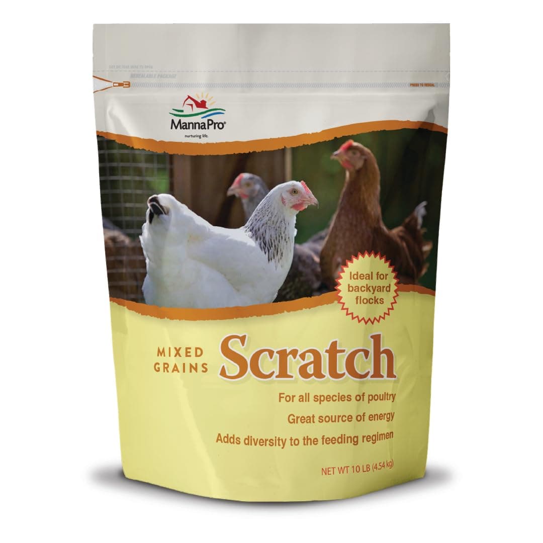Manna Pro Ultimate Chicken Scratch Feed, Nutrient-Rich Scratch Grain Treat for Chickens and Poultry, Natural Multigrain Blend for Backyard Flocks and Laying Hens, Made in USA, 10 lb Bag