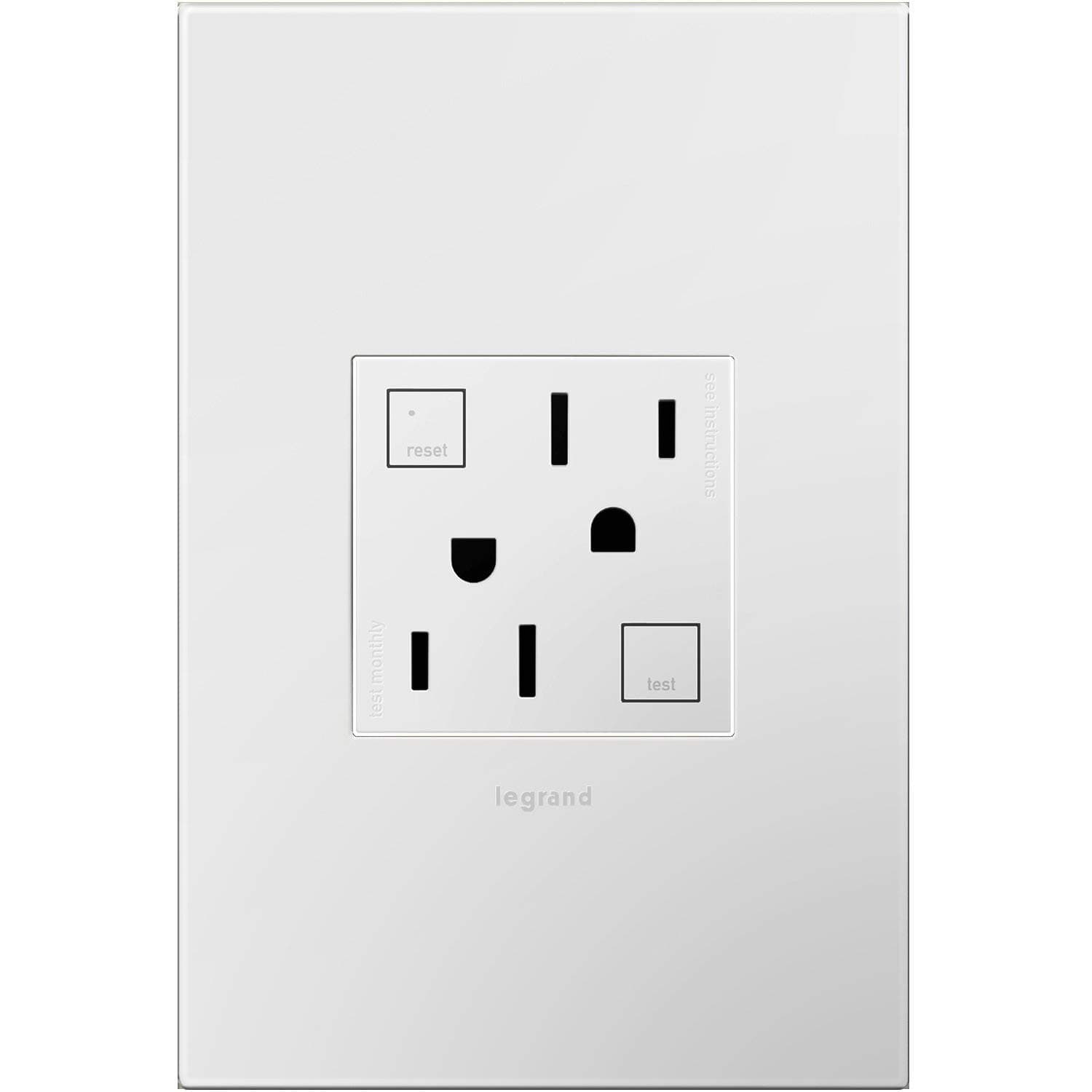 Legrand adorne Tamper-Resistant Self-Test Electrical GFCI Outlet, 15A, White Finish with Matching Wall Plate, AGFTR2152W4WP