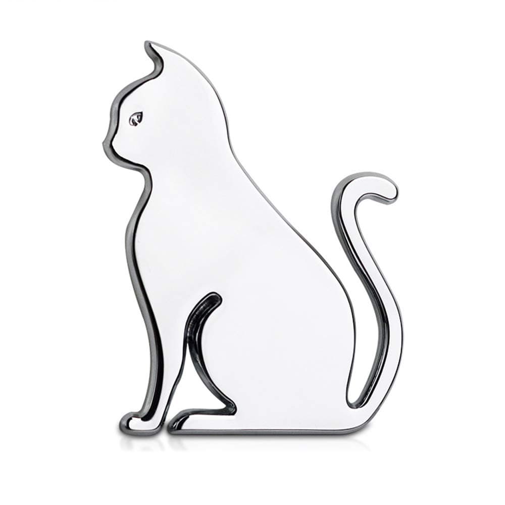 1Pcs 3D Metal Car Decoration Metal Cat Adhesive Car Badge Emblem Sticker for Universal Cars Moto Bike Car Styling Decorative Accessories (Silver)