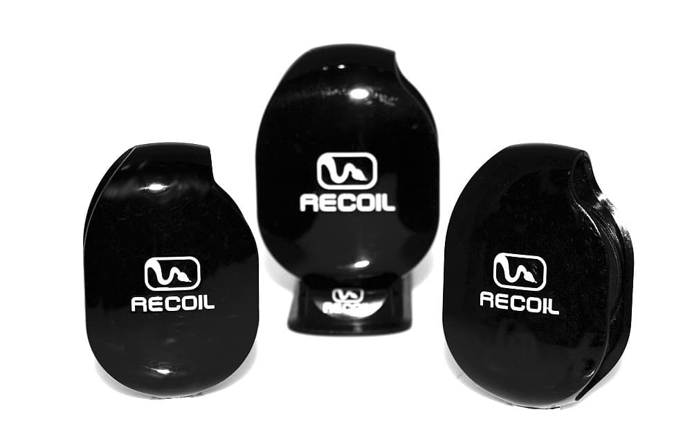 Recoil AUTOMATIC Cord Winder for Headphones, USB Cables and Chargers. 3Pack Combo-1 Small, 1 Medium & 1 Large Winder with Organizer Rack. Color Black.