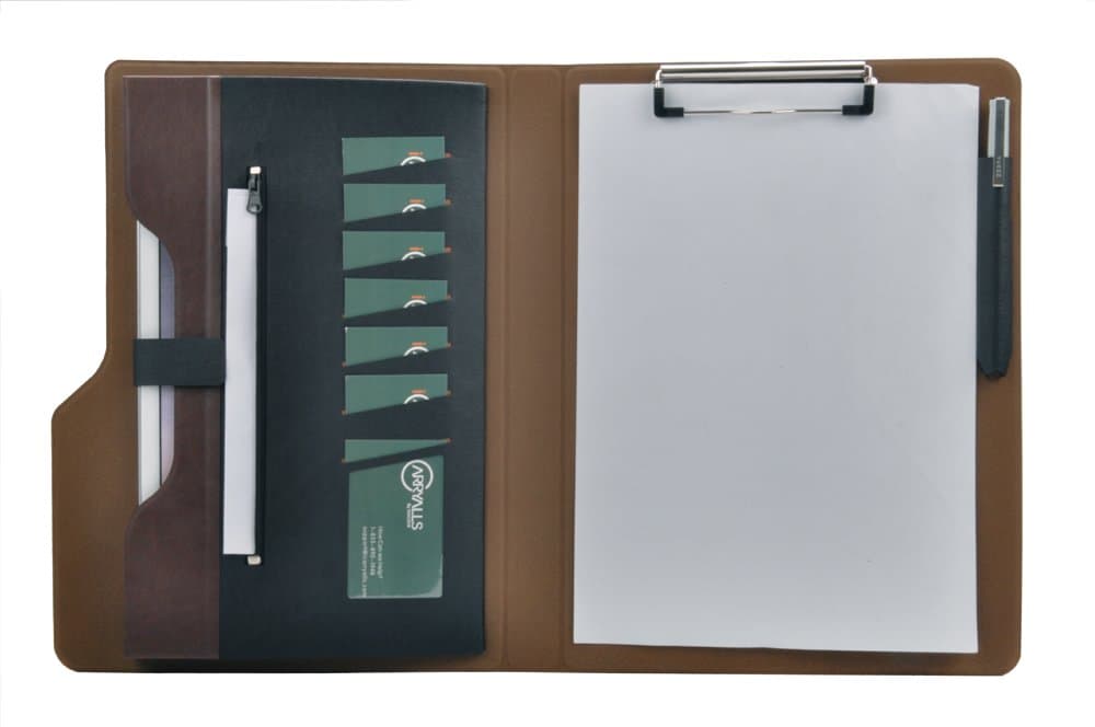 Ultra Slim PU Leather Folding Folio Cover Case with Clipboard for A4 Notepad, Black+Coffee