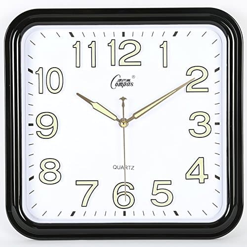 Quietness @ Modern Colorful Creative Silent Non-ticking Wall Clock Luminous Square /14 inch/ black