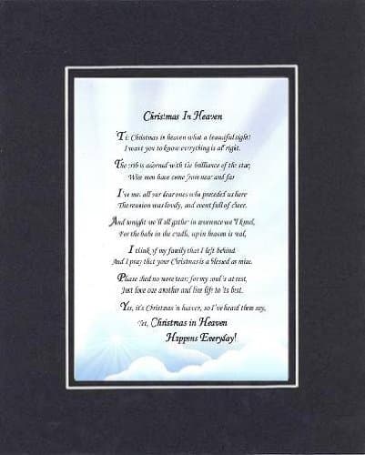 Poem for Bereavement - Christmas in Heaven Poem on 11 x 14 inches Double Beveled Matting (Black on Black)