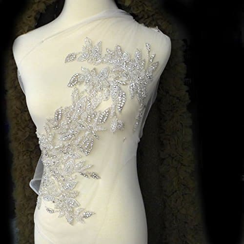 1 Piece New Fashion Handmade Rhinestones lace triming Wedding Dress Accessories 48X26cm (Silver with White)