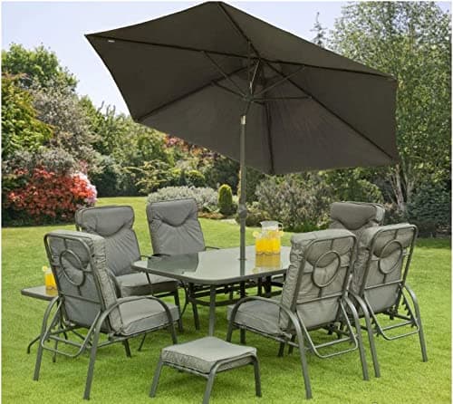 Candosa 11 Piece Garden Furniture Set Table Chairs Foot Stools & Parasol Matching Grey