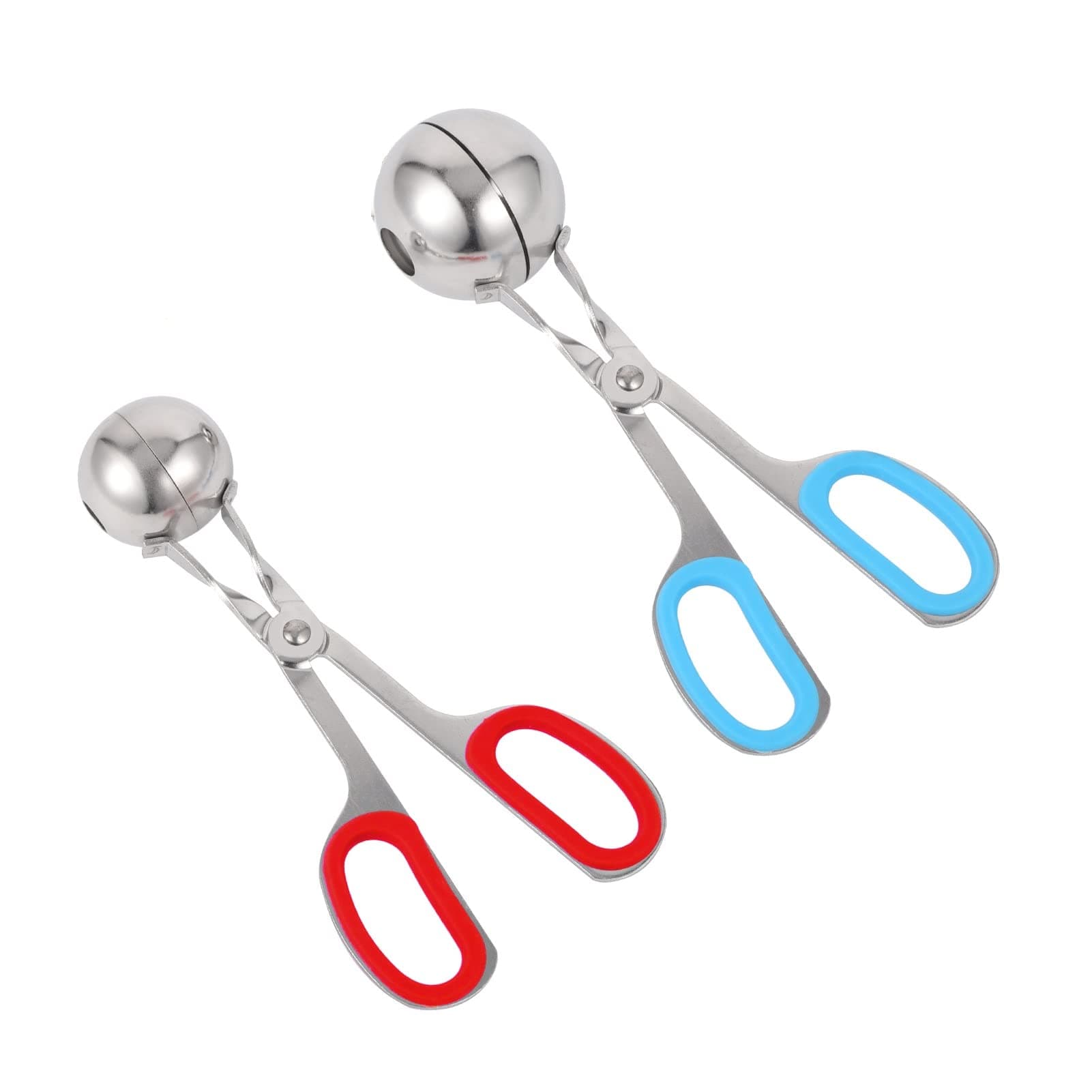 2 Packs None-Stick Meat Baller, Stainless Steel Meatball Maker with Detachable Anti-Slip Handles, Meat Baller Tongs, Cake Pop, Ice Tongs, Cookie Dough Scoop for Kitchen (1.38" and 1.78")