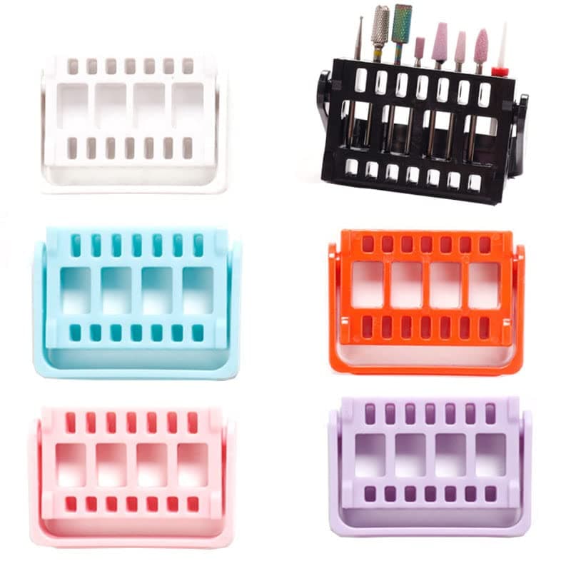 MIAO YUAN 6 PCS Acrylic 16 Holes Nail Drill Stand Holders Beauty Nail Drill Display Box Dust Proof Nail Drill Organizer Colorful storage Container