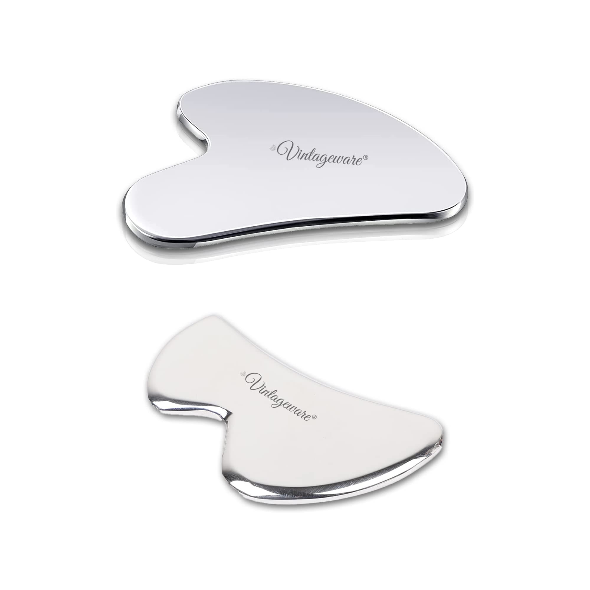 Gua Sha Face Handheld Massager Tool for Fine Lines, Glowing Skin, Reducing Stress & Eye Puffiness, Medical Grade 304 Stainless Steel (Heart + B Shape)