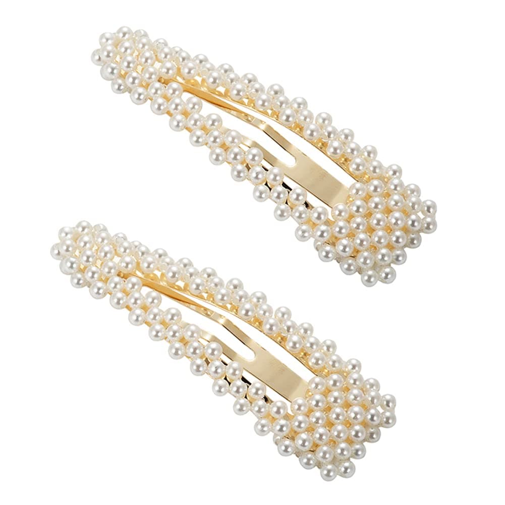 BlingKingdom 2pcs 3.3" Snap Pearl Large Hair Clips Pins Barrette Ties Hair for Bridesmaid Girls Women Childrens Gifts Party Wedding Daily Styling