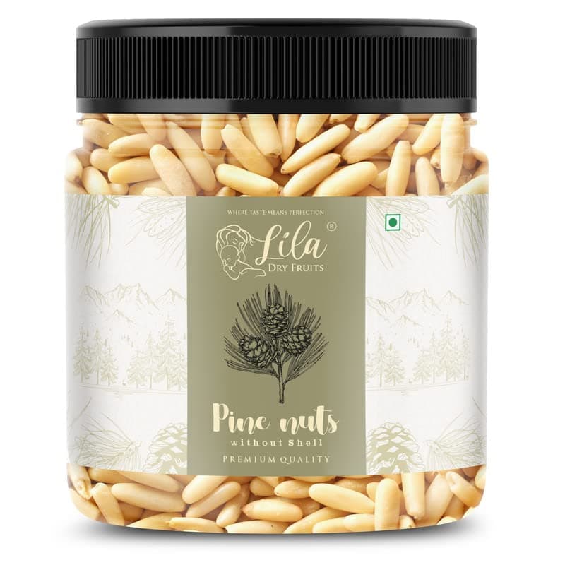 LILA DRY FRUITS Premium Pine Nuts Whole, Chilgoza, Neza big size | Export quality | Healthy food | Pinenut without shell | Jar Pack 50gm