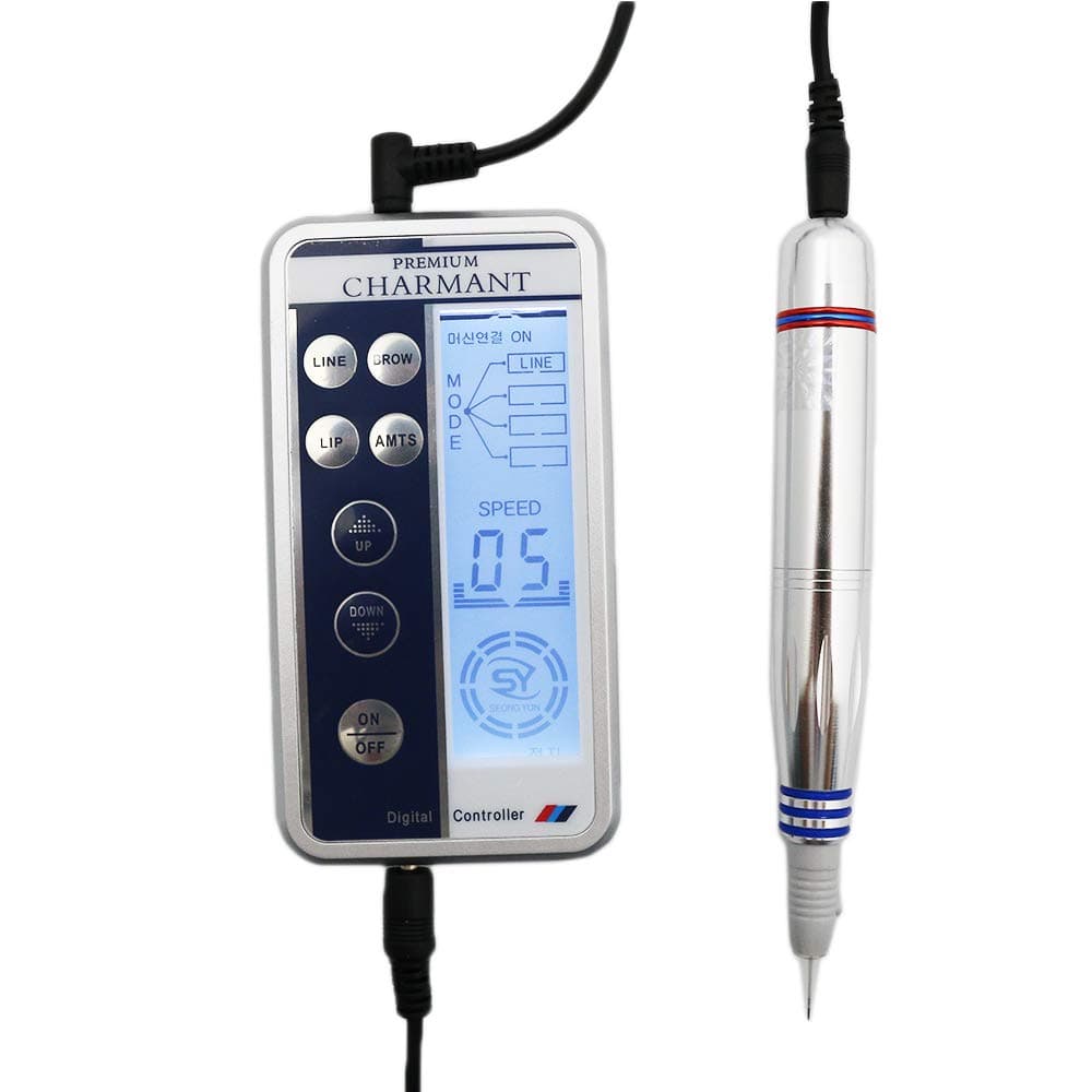 Electric Digital Semi-Permanent Eyebrow Lip Eyeliner Pen Makeup Tattoo Machine Kit with 6 Types Needle and LCD Display (Blue)