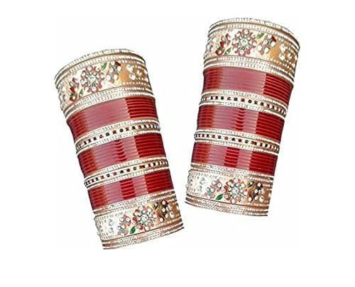 Designer Attractive Handmade Punjabi Bridal Chura, Wedding Engagement Suhaag Choora Bangle Set, Traditional Indian Fashionable Bangle Kada Set, Stone Studded Chuda for Girls and Women
