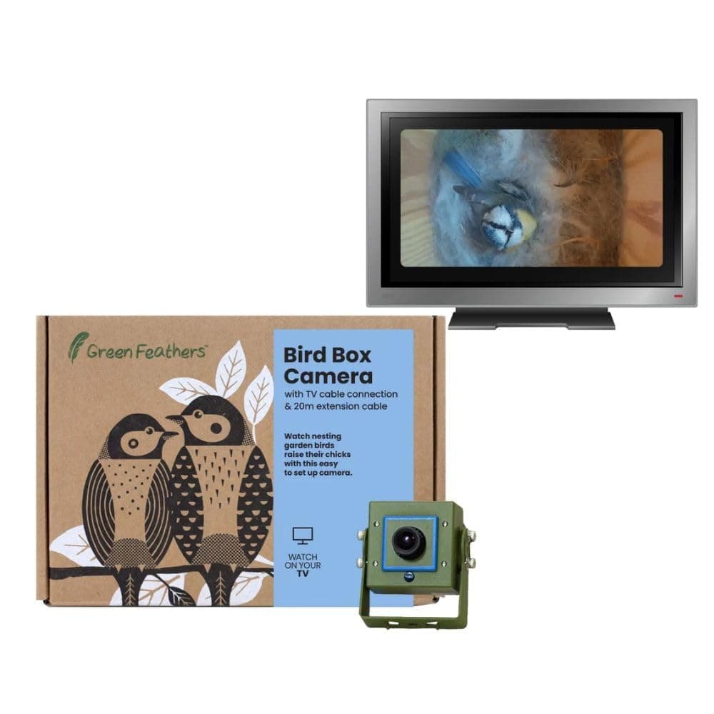 Green Feathers Wildlife 700TVL Wired Outdoor Bird Box Camera with Night Vision 940nm Invisible Infrared, Includes 20m Video and Power Extension Cable