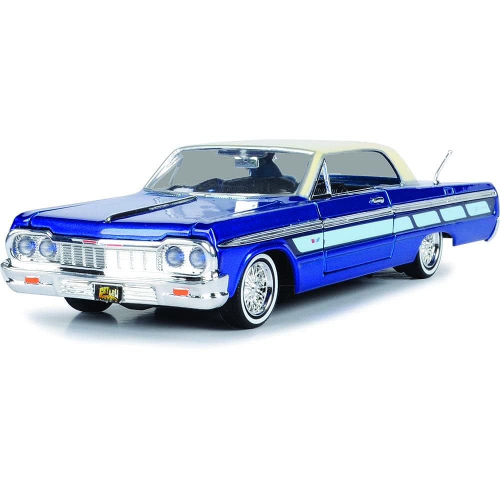 Motormax 1964 Chevrolet Impala Lowrider Hardtop Candy Blue Metallic with Cream Top Get Low Series 1/24 Diecast Model Car