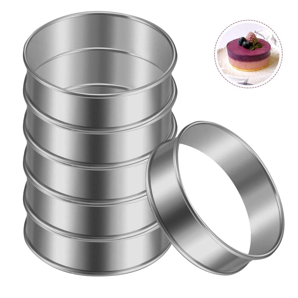 Muffin Tart Rings Stainless Steel Cake Circle Cake Mold Double Rolled Cooking Baking Ring Set Crumpet Rings for Cookie Pancake Egg Muffin Baking Kitchen Set of 6