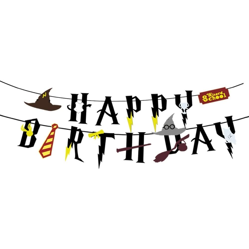YoHold Wizard Happy Birthday Felt Banner for Wizard, Halloween Birthday Party Supplies Decorations,Party Supplies Wizard Decorations, Pre-Assembled, Black
