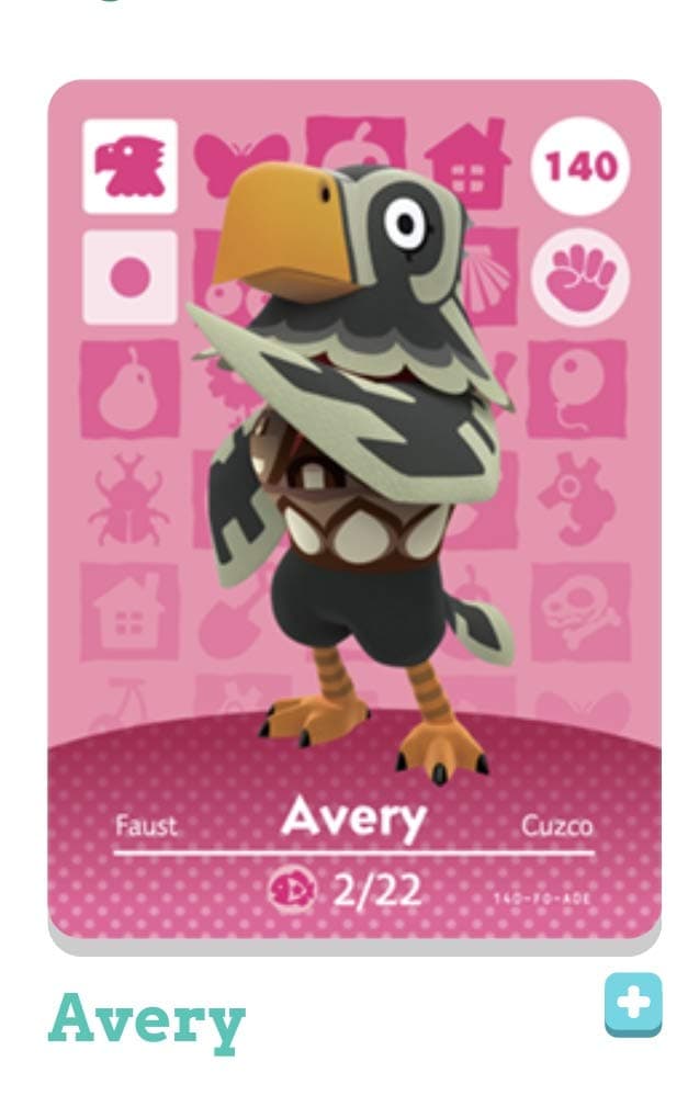 Animal Crossing Happy Home Designer Amiibo Card Avery 140/200 USA Version