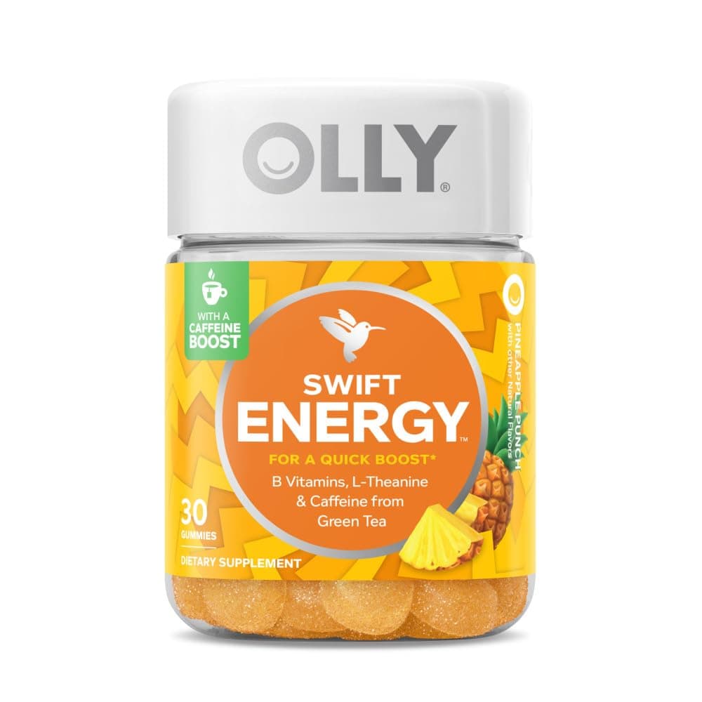 OLLY Swift Energy Gummy, Caffeine from Green Tea, B Vitamins, L Theanine, Adult Chewable Supplement, Pineapple, 10 Day Supply - 30 Count