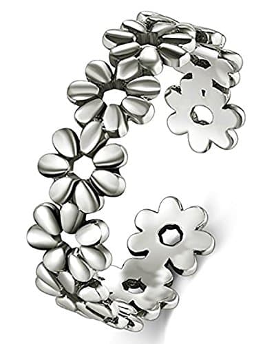 BORUO 925 Sterting Silver Toe Ring, Daisy Flower Hawaiian Adjustable Band Ring