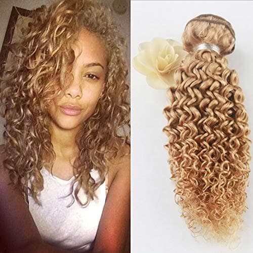 Peruvian Kinky Curly Hair Extension #27 Blonde Peruvian Kinky Curly Human Hair Weave Extensions Non-RemyHair 100g/Bundle (12inch, Strawberry Blonde 27#-100g)