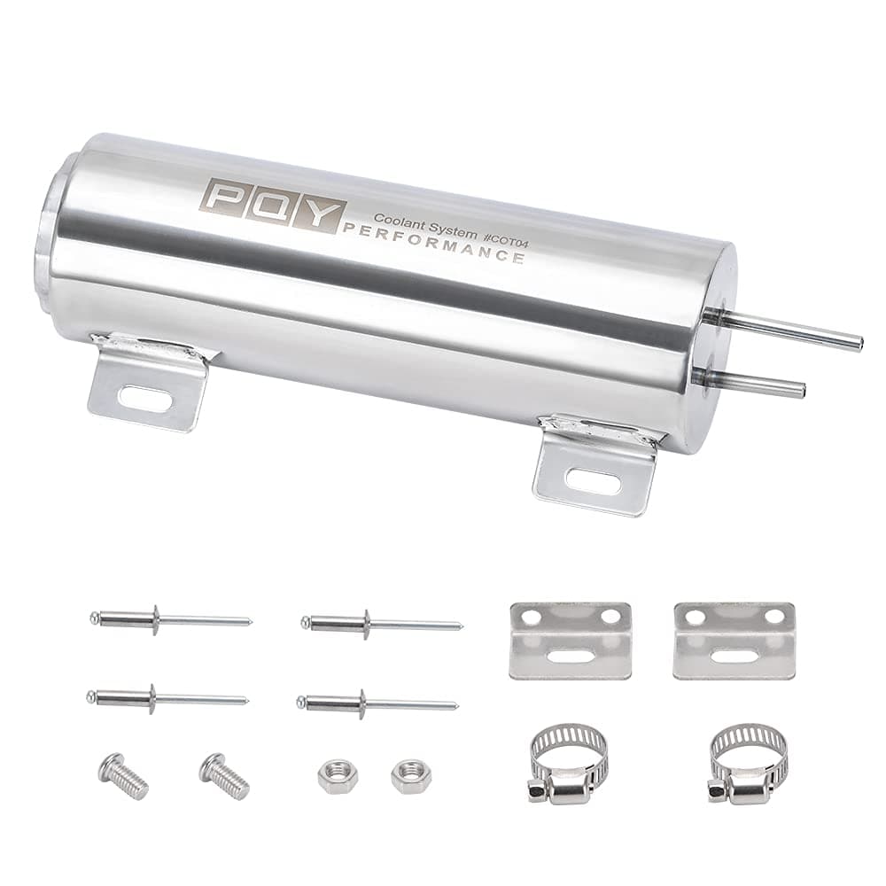 PQY Radiator Coolant Overflow Puke Tank Polished Stainless Steel (3"×9")