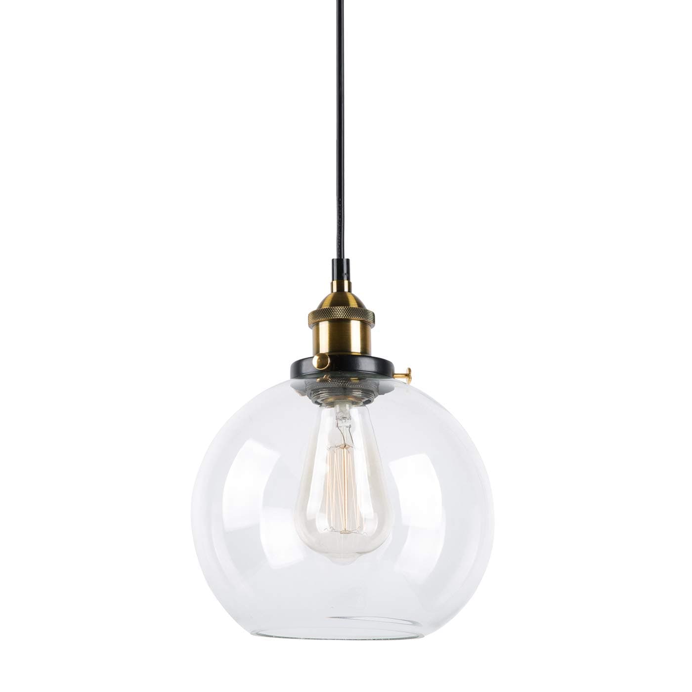 LANTU CREATIVE Glass Pendant Light Vintage Industrial Metal Finish Clear Glass Ball Round Shade Loft Pendant Lamp Retro Ceiling Light Vintage Lamp (Clear, 20CM