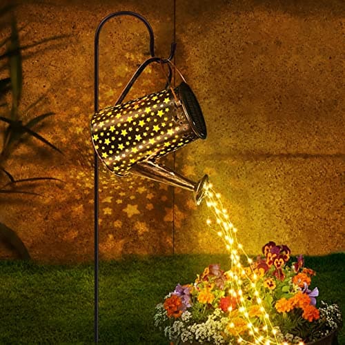 Watering Can Solar Garden Lights Outdoor Ornaments,MEDE Solar Powered Fairy Lights with 90 LED Waterproof Metal Large Hanging Halloween Decorations for Table Patio Yard Pathway Walkway (with Bracket)