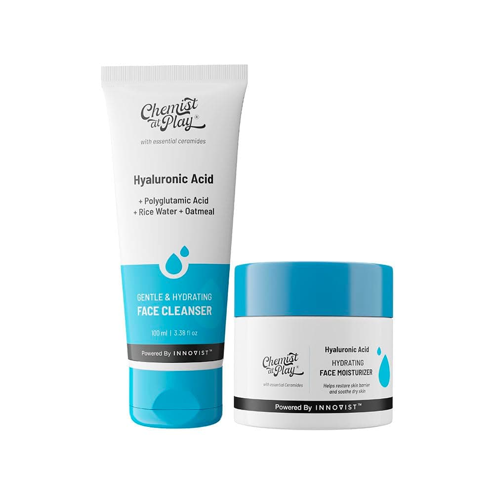Chemist at Play Gentle & Hydrating Face Cleanser | Hydrates Dull & Dry Skin - 100ml + Hydrating Face Moisturiser| Polyglutamic Acid | Intense Hydration & Moisturisation - 50gm
