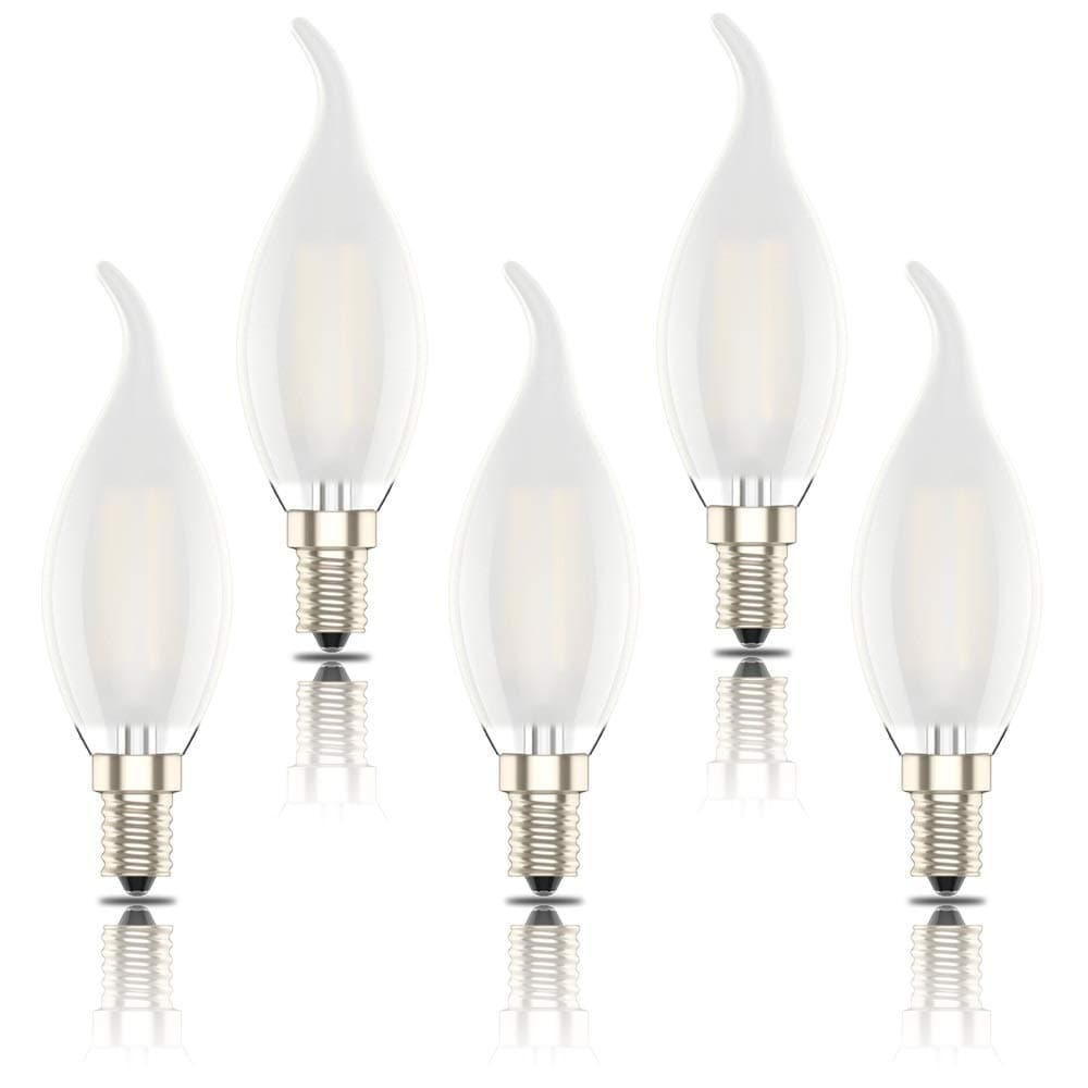 E14 LED Candle Bulbs, Frosted Flame Filament, SES C35 Small Edison Light Bulb, 4W (40W Equivalent), Warm White 2700K, Pack of 5